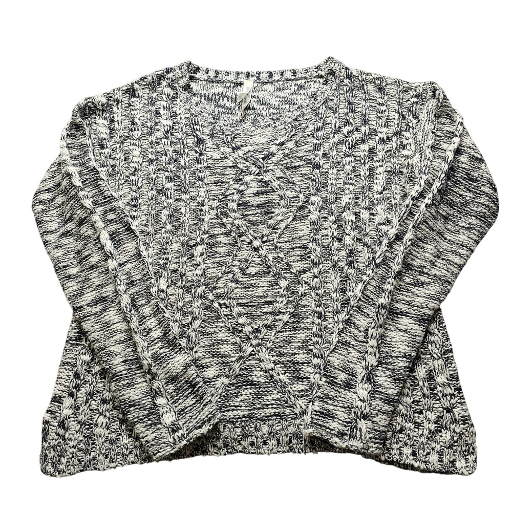 Aeropostale Cable Knit Sweater Womens XL Black White Marled V-Neck 8982AH13